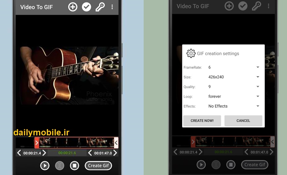 دانلود نرم افزار تبدیل ویدیو به گیف برای اندروید Video to GIF