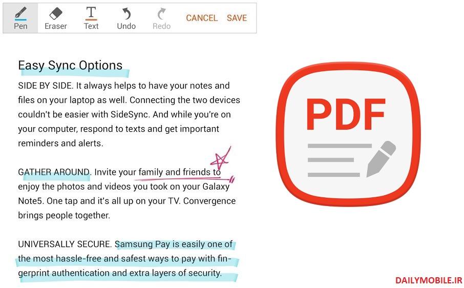 دانلود برنامه رسمی مدیریت فایل های PDF سامسونگ Write on PDF